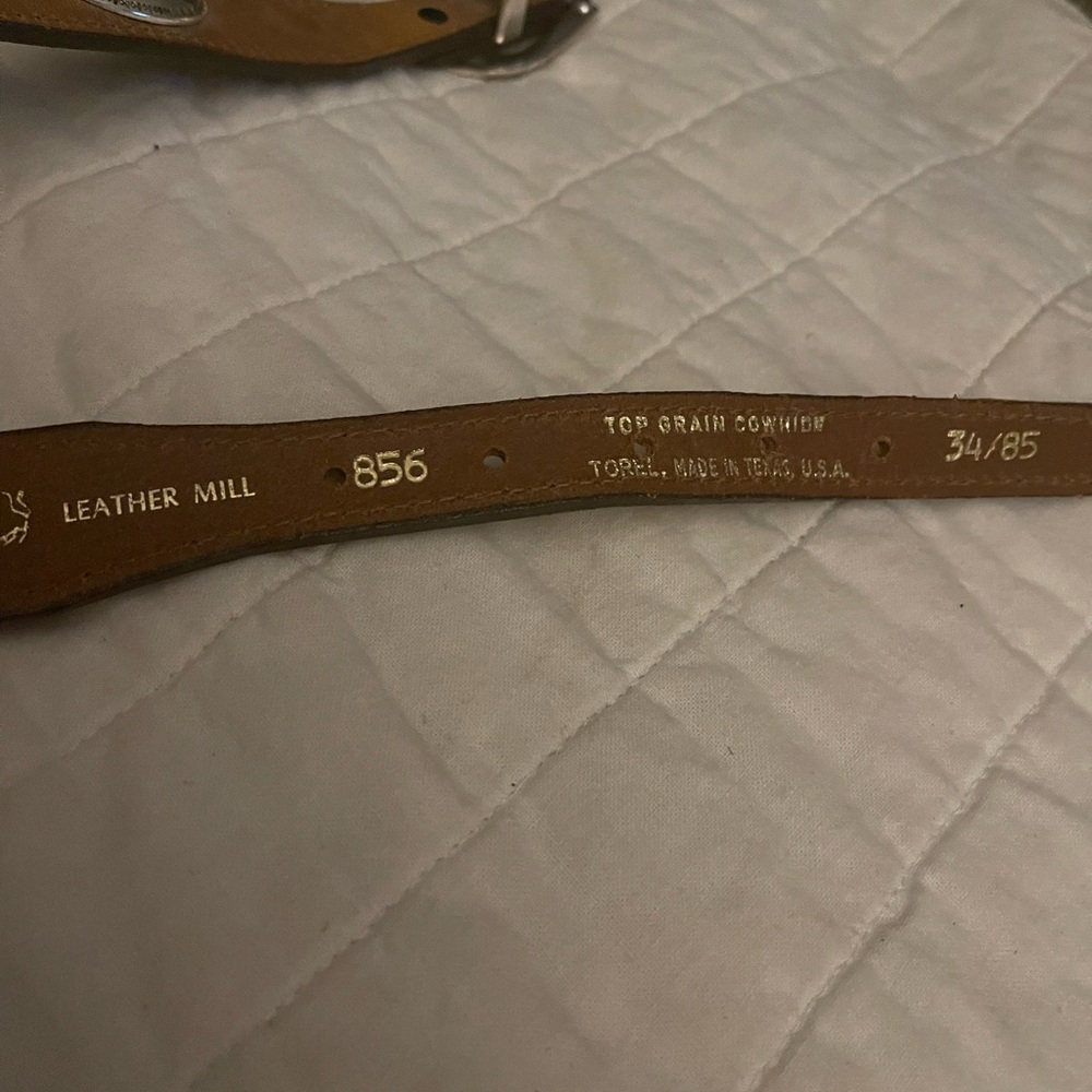 Torel Brown Leather Belt With Silver Designs Size 34 Made In Texas View 3
